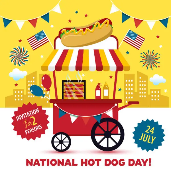 Vector illustration of National hot dog day. Hot dog vector.