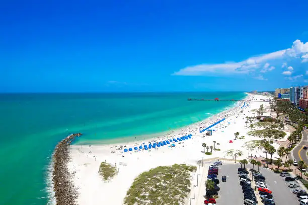 stunning aerial view of sunny Clearwater Beach Florida
