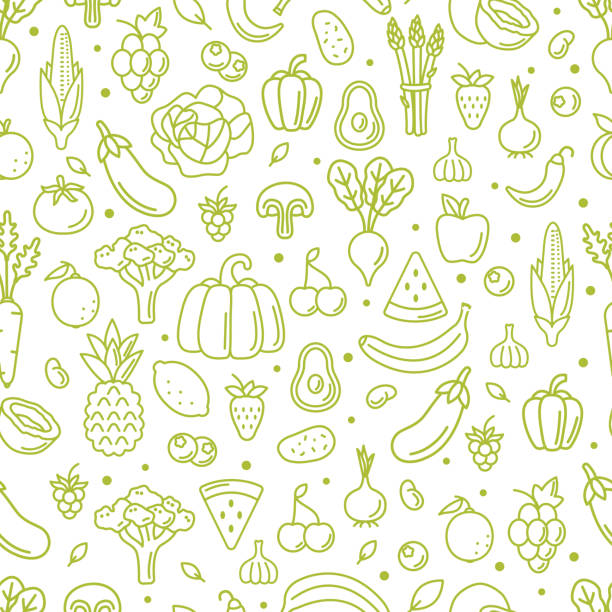 ilustraciones, imágenes clip art, dibujos animados e iconos de stock de patrón - vegan food illustrations