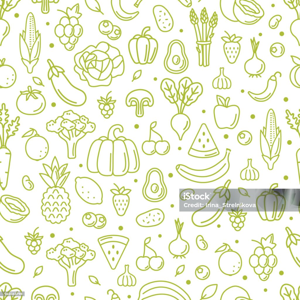 pattern Farm fresh fruits and vegetables seamless pattern. Outline style vector illustration. Vegetable stock vector