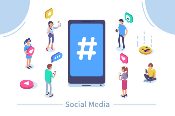 social media Social media concept with characters.  Flat isometric vector illustration isolated on white background. social media infographics stock illustrations