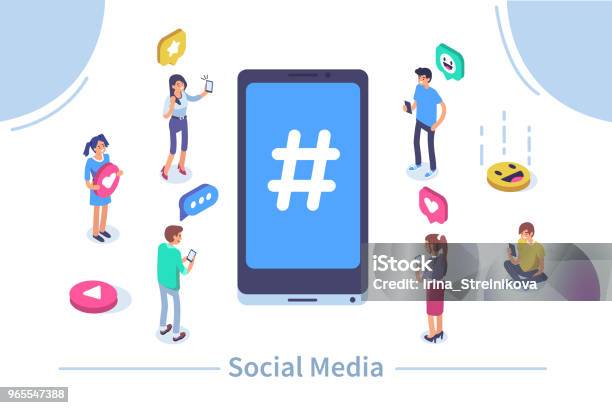 Social Media Stock Illustration - Download Image Now - People, Social Media, Isometric Projection