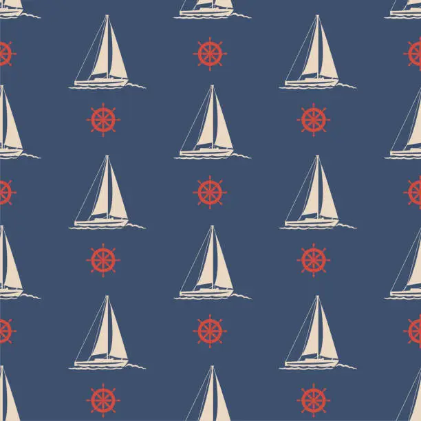 Vector illustration of Cute Nautical Seamless Pattern