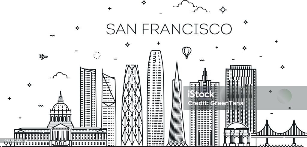 San Francisco ciudad skyline vector de antecedentes - arte vectorial de San Francisco libre de derechos