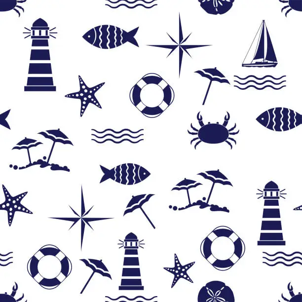 Vector illustration of Cute Nautical Seamless Pattern