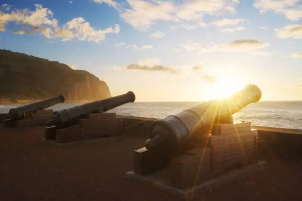 Photo of Sunset through cannons in Saint-Denis in Reunion Island