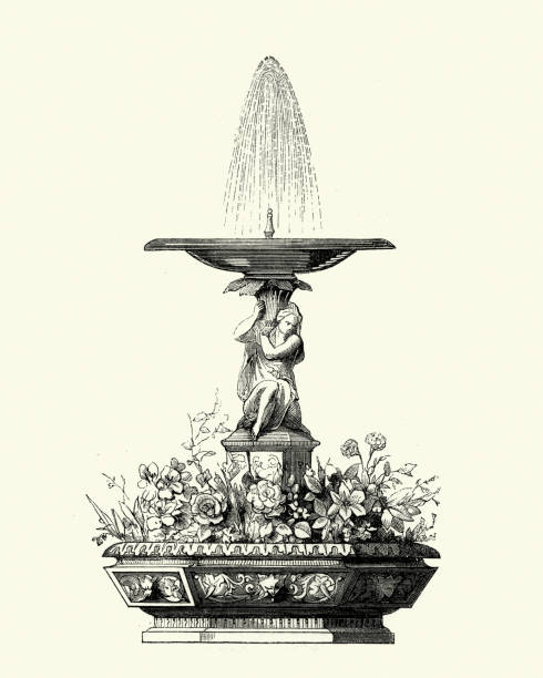Victorian decor, Fountain, 1850s Vintage engraving of Victorian decor, Fountain, 1850s, 19th Century. Dubos and Soulas fountain stock illustrations