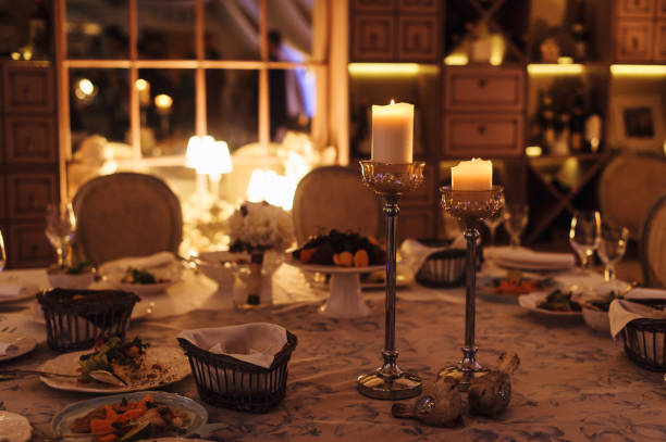 istock Wedding tables set for banquet or wedding event catering. Party celebration wedding concept. Flowers wedding decoration of tables for guests of bride and groom. Table appointment event 965561264