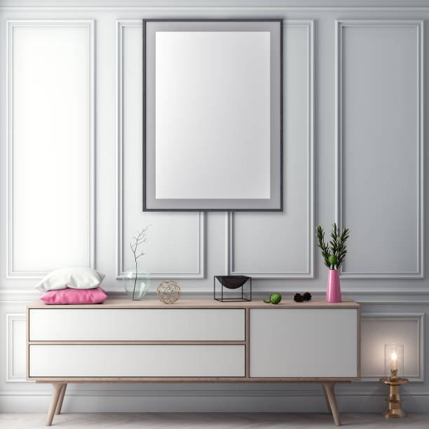 istock Mock up poster frame in interior background and classic wall, 3D illustration 965565188