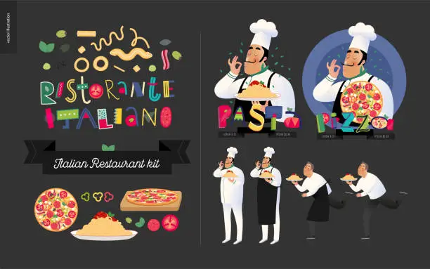 Vector illustration of Italian restaurant set