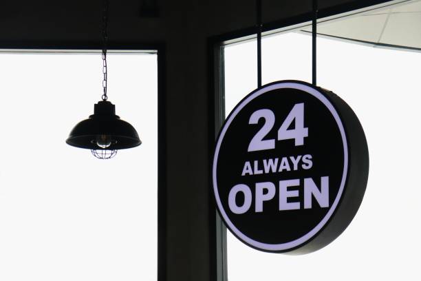 istock sign of 24  always open on white background 965577648