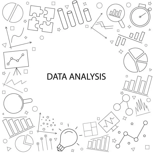 Vector illustration of Заголовок: Vector data analysis pattern with word. Data analysis background