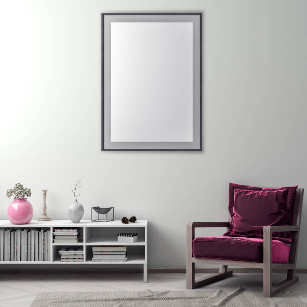 istock Mock up poster frame in hipster interior background, 3D illustration 965580370