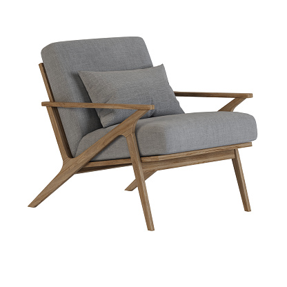 Armchair on wooden legs. Isolate. 3D rendering.