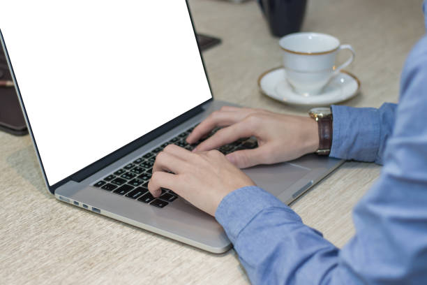 istock Mock up of businessman using laptop. 965580540
