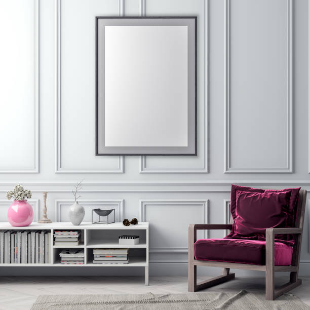 istock Mock up poster frame in interior background and classic wall, 3D illustration 965580764