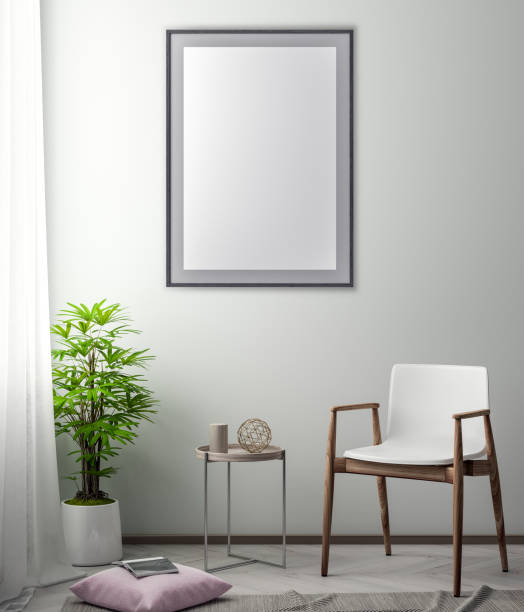 istock Mock up poster frame in hipster interior background, 3D illustration 965581024
