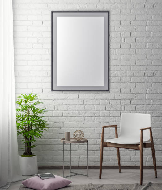 istock Mock up poster frame in hipster interior background and brick wall, 3D illustration 965581372