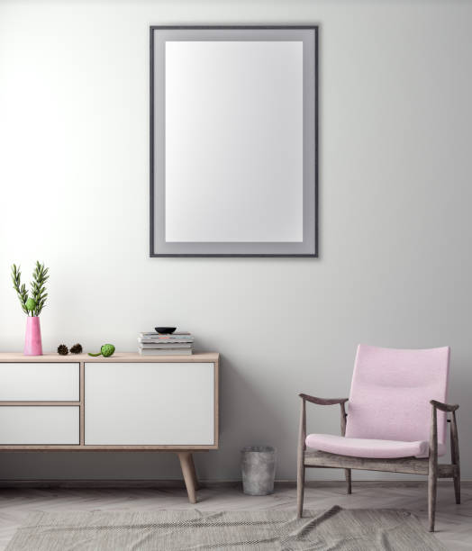 istock Mock up poster frame in hipster interior background, 3D illustration 965581564