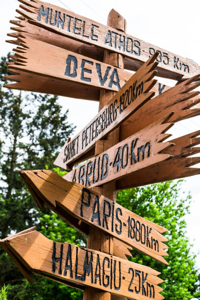 istock Wooden arrow sign with different European destinations 965582016