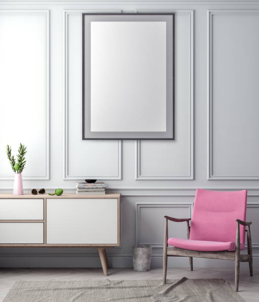 istock Mock up poster frame in interior background and classic wall, 3D illustration 965582188