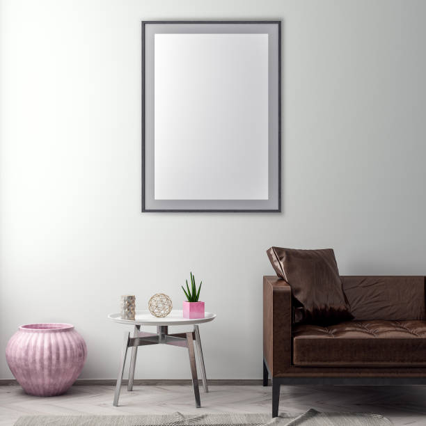 istock Mock up poster frame in hipster interior background, 3D illustration 965582210