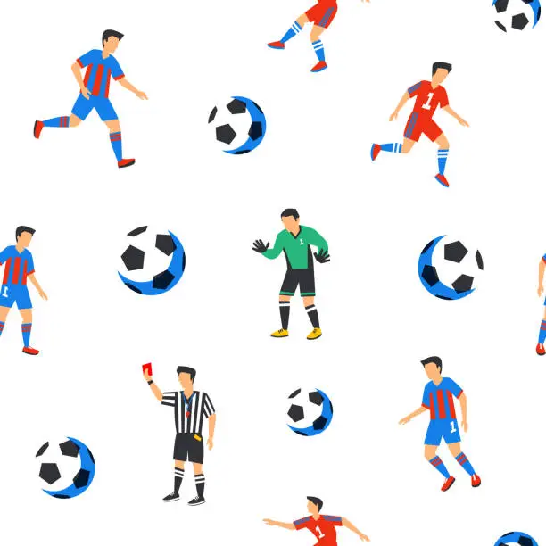 Vector illustration of Football players seamless pattern.