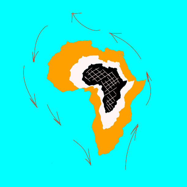 illustrazioni stock, clip art, cartoni animati e icone di tendenza di mappa dell'africa su sfondo blu - marble earth planet social issues