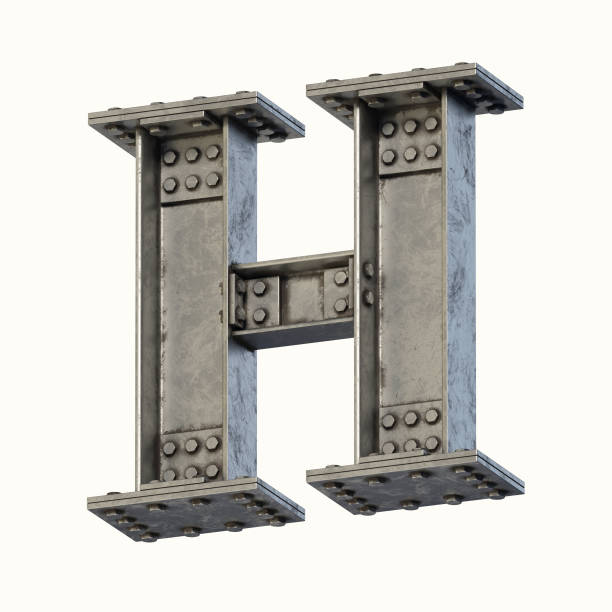 Steel beam font 3d rendering letter H isolated illustration