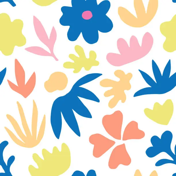 Vector illustration of Hand drawn colorful floral seamless repeat pattern