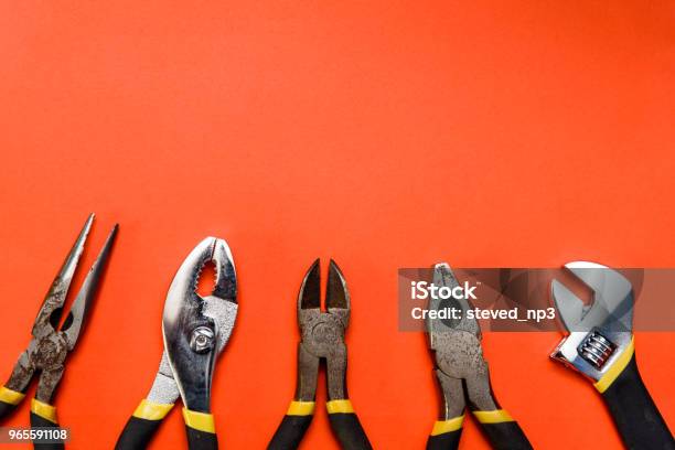 Various Used Pliers Tools Stock Photo - Download Image Now - Toolbox, Chrome, Close-up