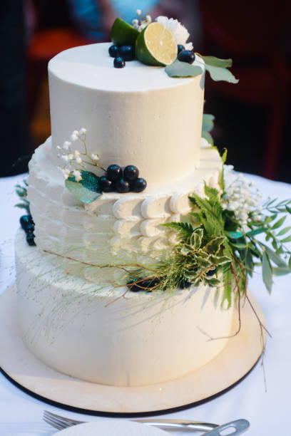 istock Wedding Cake Close up macro. Wedding party and celebration event concept. Wedding planning, dinner and sweet love concept photo. Modern wedding cake 965601592