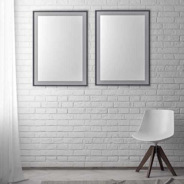 istock Mock up poster frame in hipster interior background and brick wall, 3D illustration 965602128