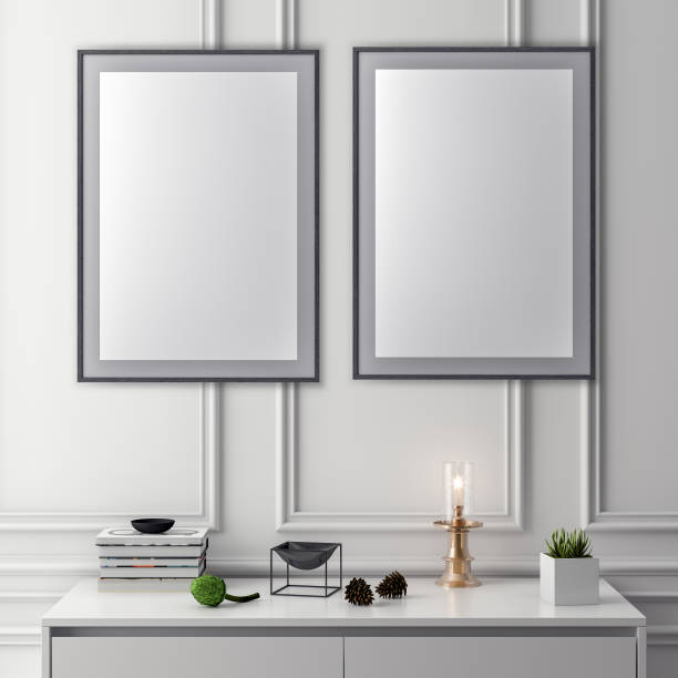 istock Mock up poster frame in interior background and classic wall, 3D illustration 965603052