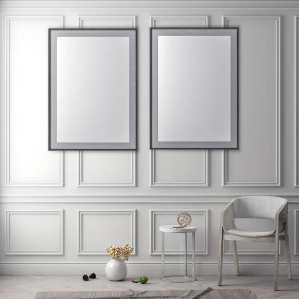 istock Mock up poster frame in interior background and classic wall, 3D illustration 965603418
