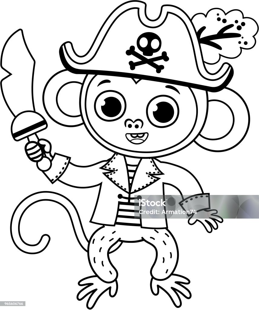 Vector illustration of black and white pirate monkey. Animal stock vector