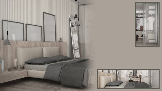 istock Modern bedroom presentation with copy space and details closeup, architect interior designer concept idea, sample text space 965607154