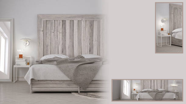 istock Diy bedroom presentation with copy space and details closeup, architect interior designer concept idea, sample text space 965607940