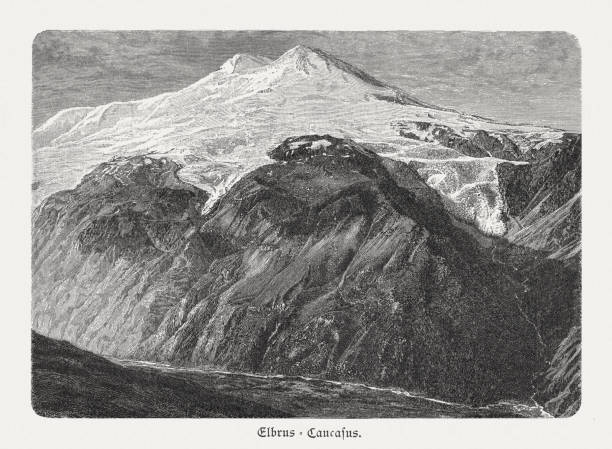 istock Mount Elbrus, Caucasus Mountains, Russia, wood engraving, published in 1897 965608112