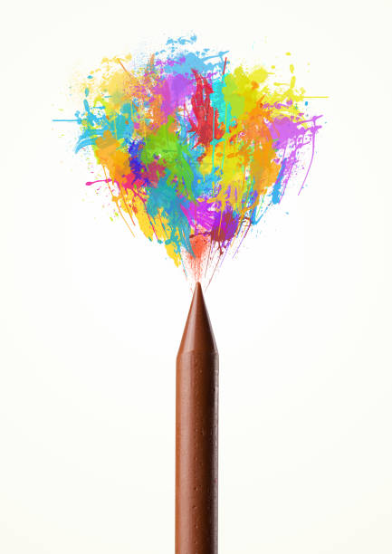 Colored paint splashes coming out of colored crayon