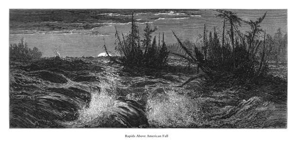 Very Rare, Beautifully Illustrated Antique Engraving of Rapids Above American Falls, Niagara Falls, New York, Niagara Falls, Ontario, American Victorian Engraving, 1872. Source: Original edition from my own archives. Copyright has expired on this artwork. Digitally restored.