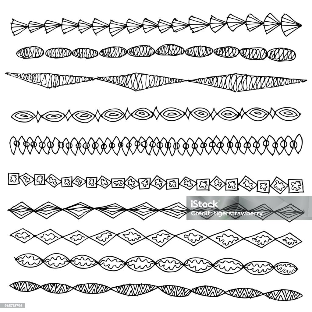Random Border Pattern Set Of Hand Drawn Border Elements For Designs Foliate Pattern Borders ...