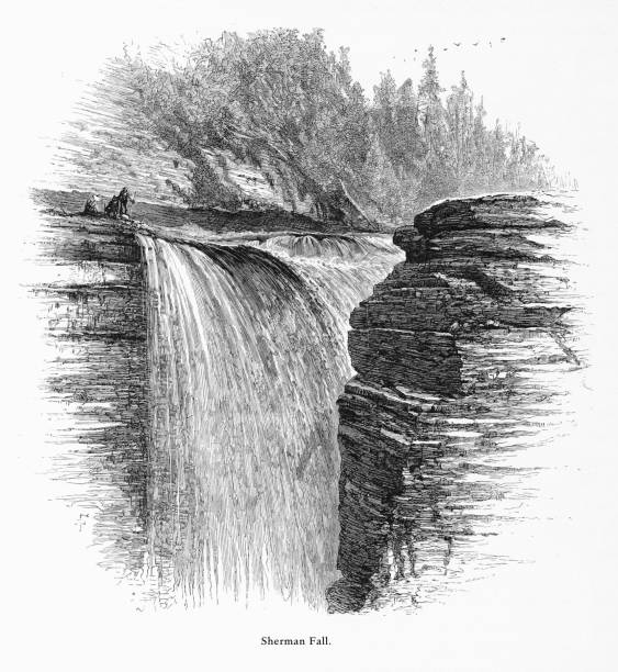 istock Sherman Falls, Trenton Falls on West Canada Creek, Trenton, New York, American Victorian Engraving, 1872 965720146