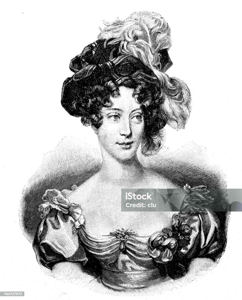 Portrait of a young lady: Duchess of Berry Illustration from 19th century 1890-1899 stock illustration