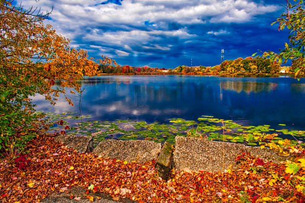 Nesmith Lake Autumn view of Nesmith Lake, Akron, Ohio, October 2014 akron ohio stock pictures, royalty-free photos & images