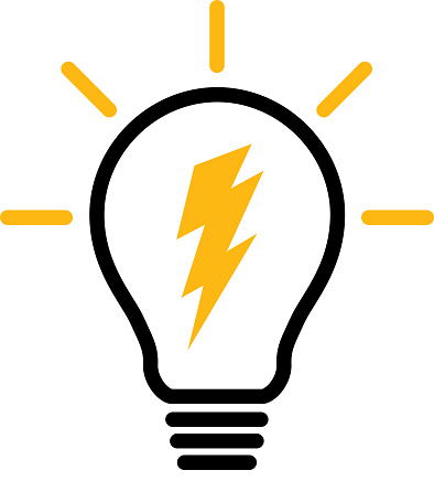 Vector illustration of a lightning bolt inside a lightbulb.