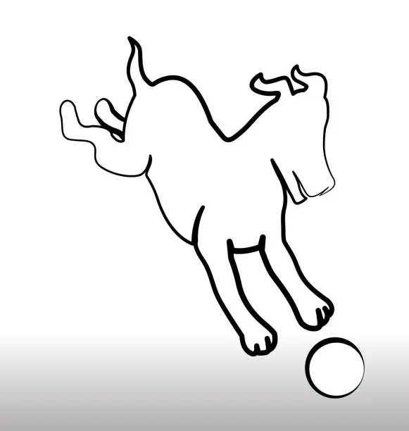 Vector illustration of Dog playing with a ball icon silhouette