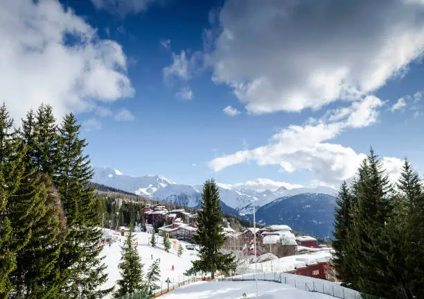 Photo of les arcs french alps ski resort and mountains view near bourg saint maurice in france