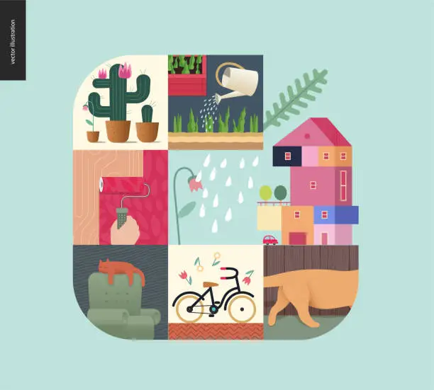 Vector illustration of Simple things - home composition on mint background