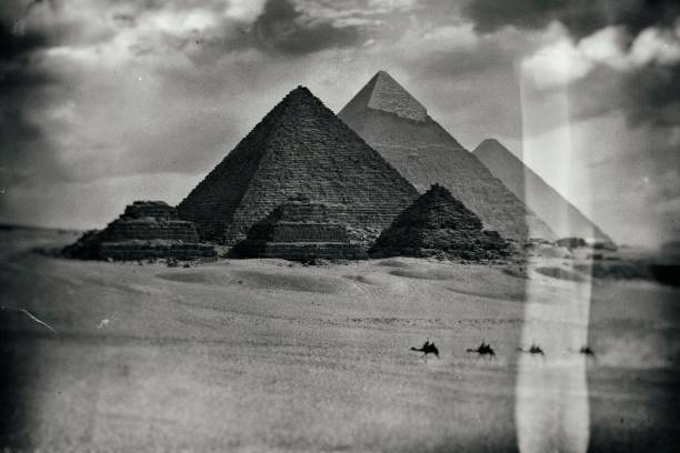 Old photo in Egypt This photo is wear with digital technology. pyramid photos stock pictures, royalty-free photos & images